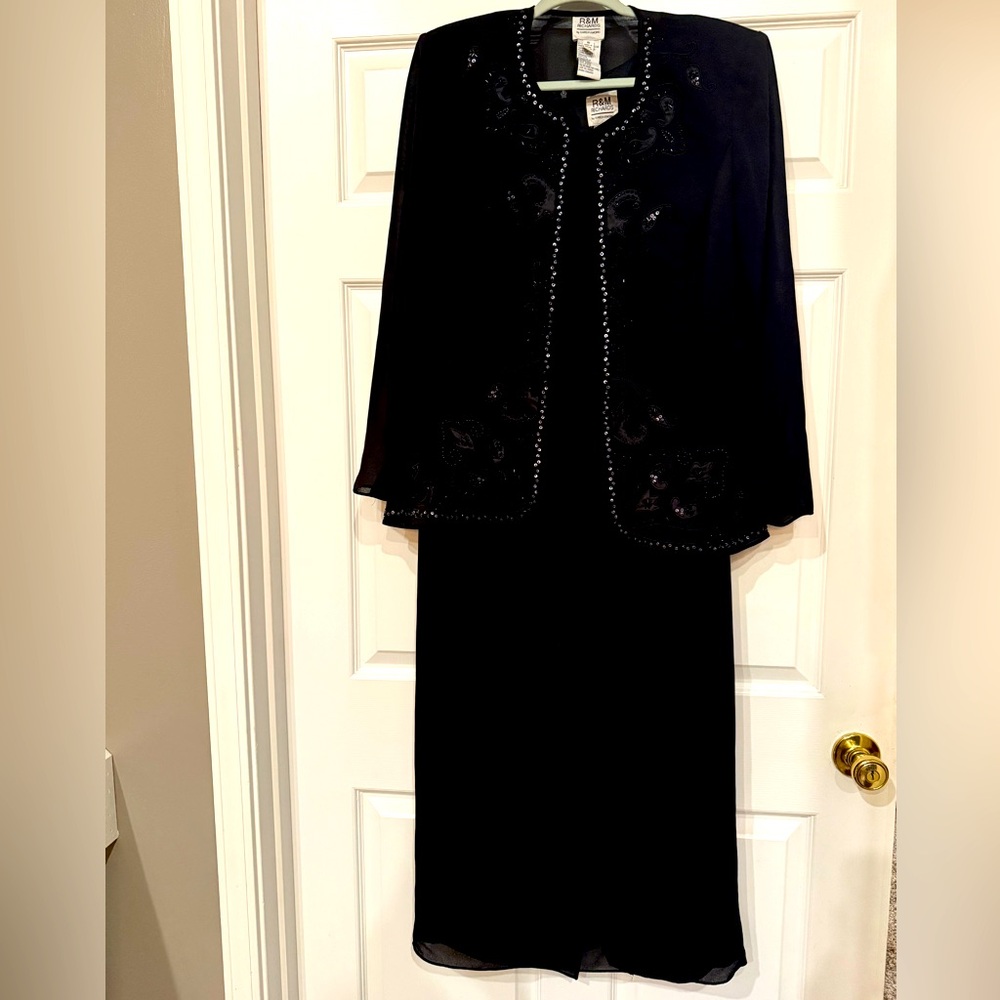 RM Richards Black Beaded Jacket Dress Set evening gown mother of bride sz 16